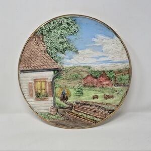 Vtg byron molds plate 1980 raised ceramic pottery wall hanging hand painted